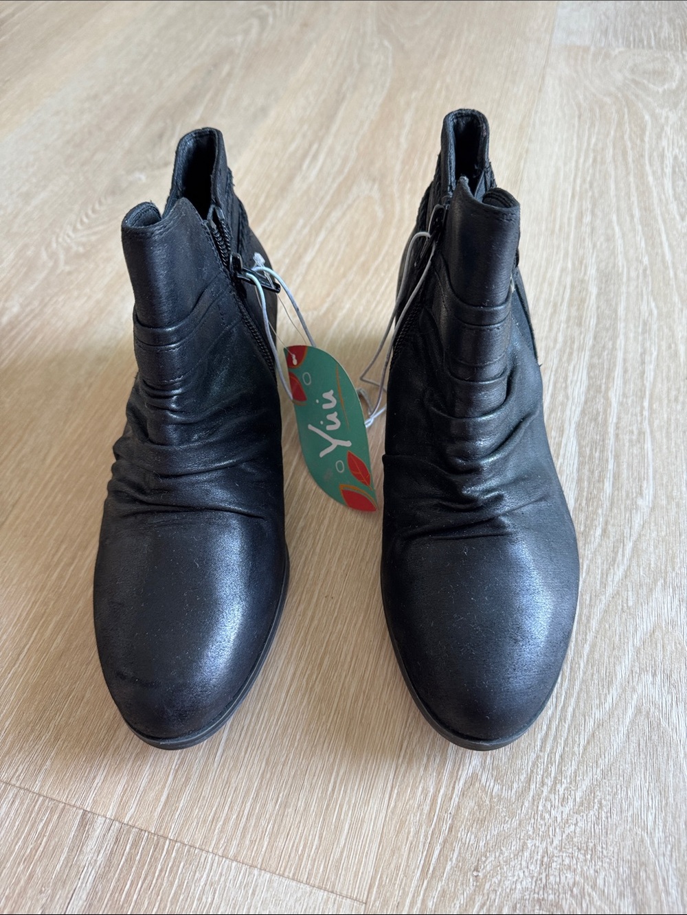 Yuu Black Ruched Ankle Booties